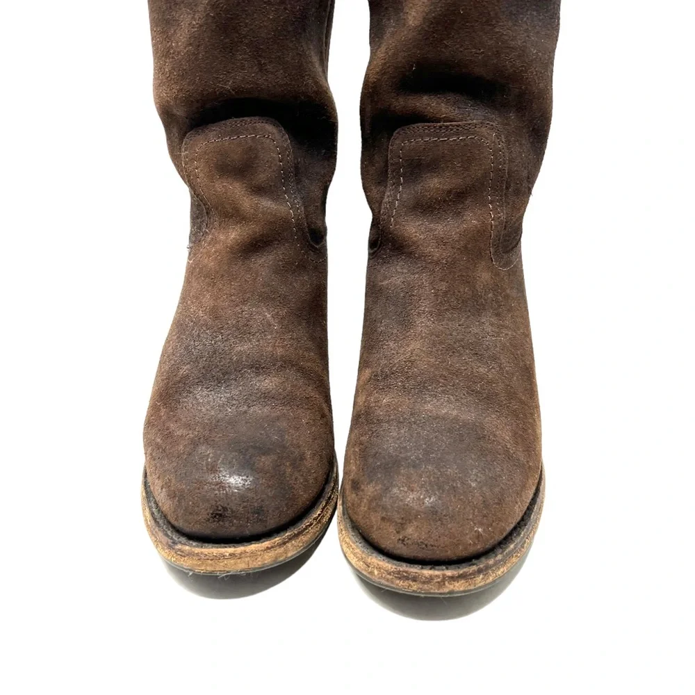 Frye Boots Size 7 B Womens Knee High Heel Brown Leather Riding Suede‎